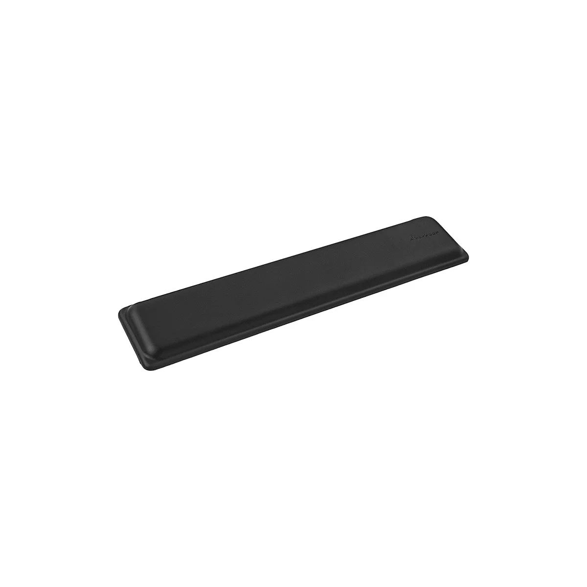 Schwarze, rechteckige Tastatur-Handballenauflage vor weißem Hintergrund mit Sharkoon-Logo.