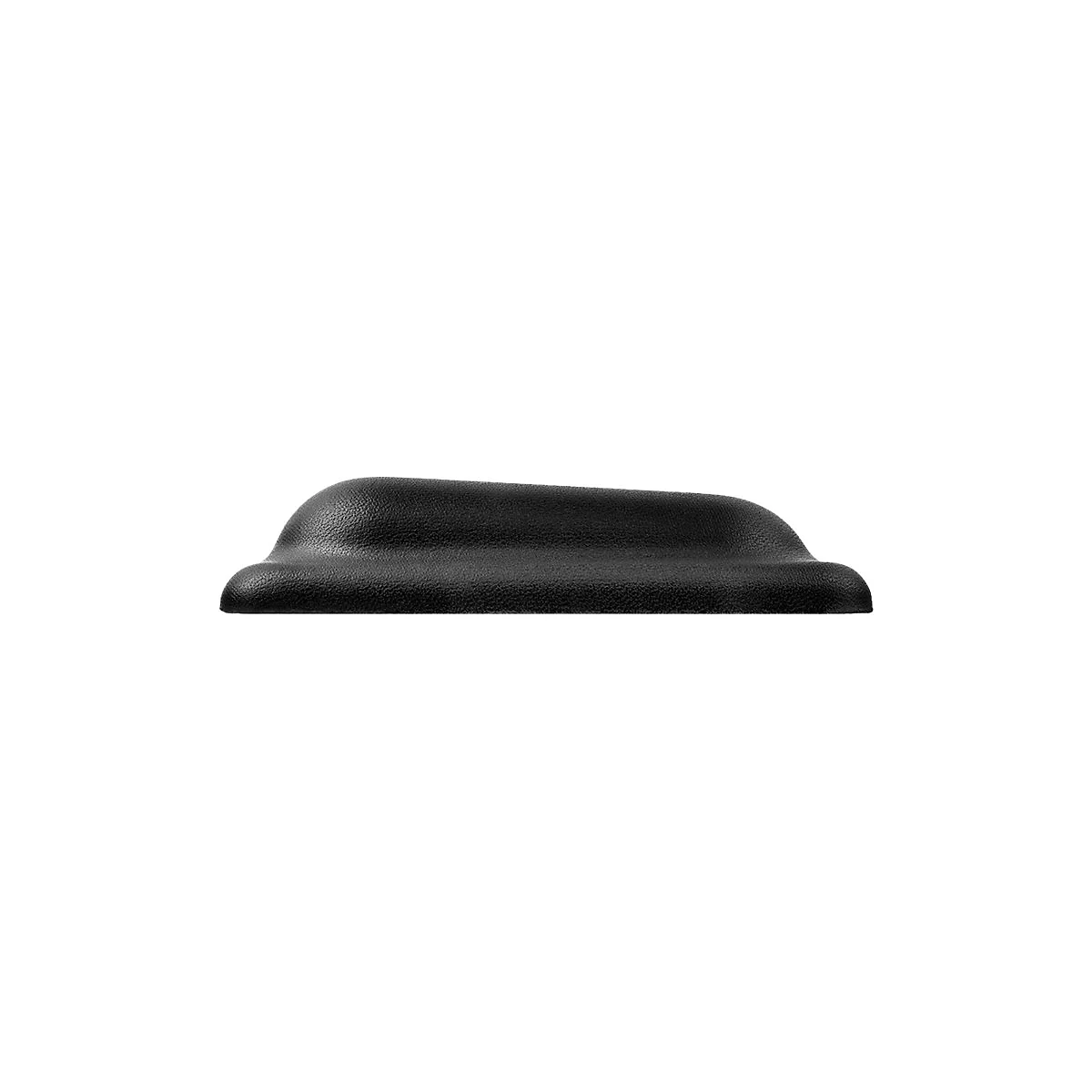Schwarzes, strukturiertes Kunststoff-Element als ergonomische Armauflage vor weißem Hintergrund.