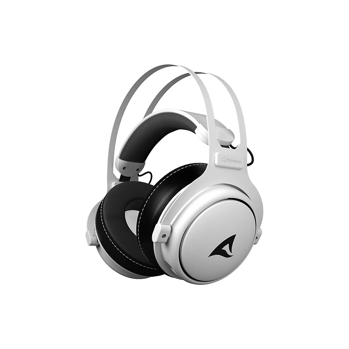 Weißes Sharkoon-Gaming-Headset mit schwarzem Polster vor neutralem Hintergrund.