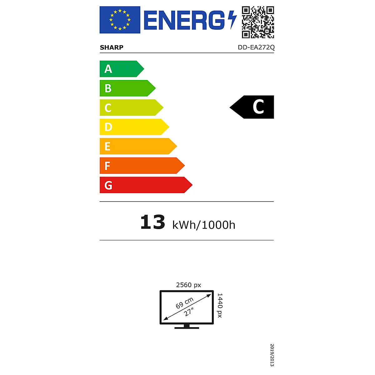 Sharp Desktop-Display MultiSync EA272Q, LCD-Monitor, 27'(69 cm), 2560 x 1440 QHD, HDMI/USB/Display Port, höhenverstell-, neig und drehbar, schwarz