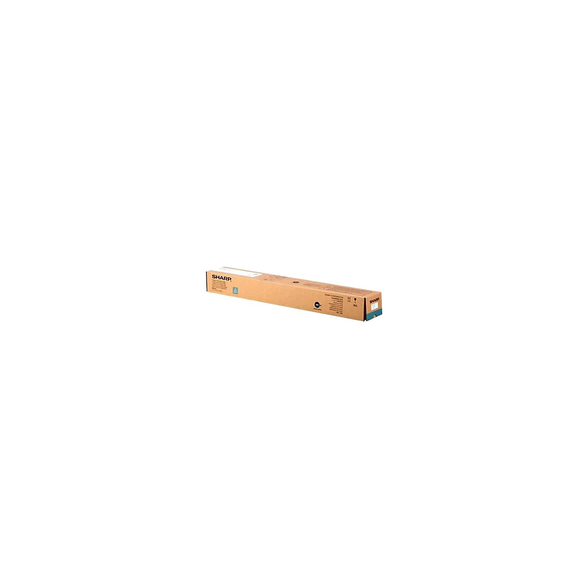 Brauner Pappkarton mit SHARP-Schriftzug.