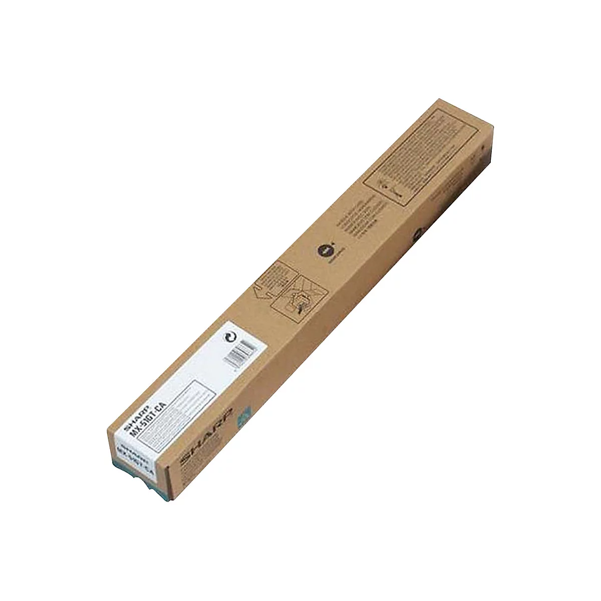 Braune, rechteckige Box mit Aufdrucken, enthÃ¤lt das Produkt. Aufdrucke sind in Schwarz gehalten. Im unteren Bereich steht Sharp MX-5101 CA.