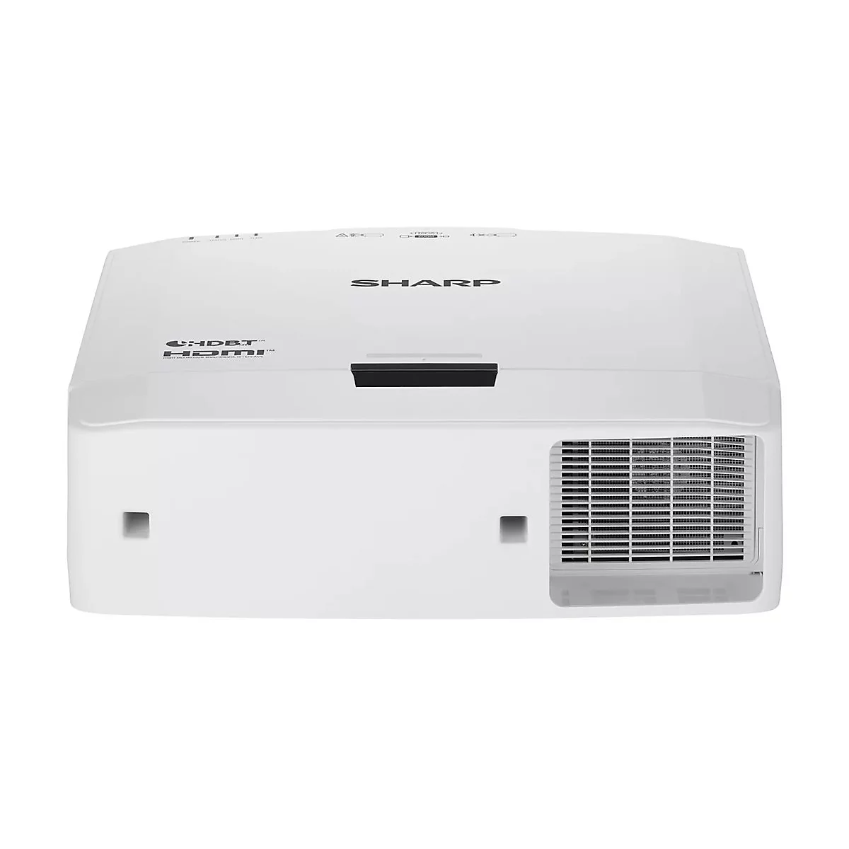 Projecteur blanc Sharp avec logo HDBT et HDMI.