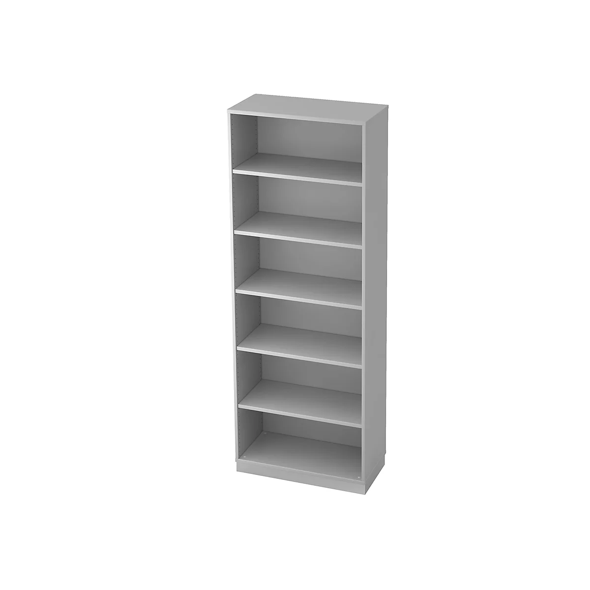 Gray tall bookshelf with six shelves.