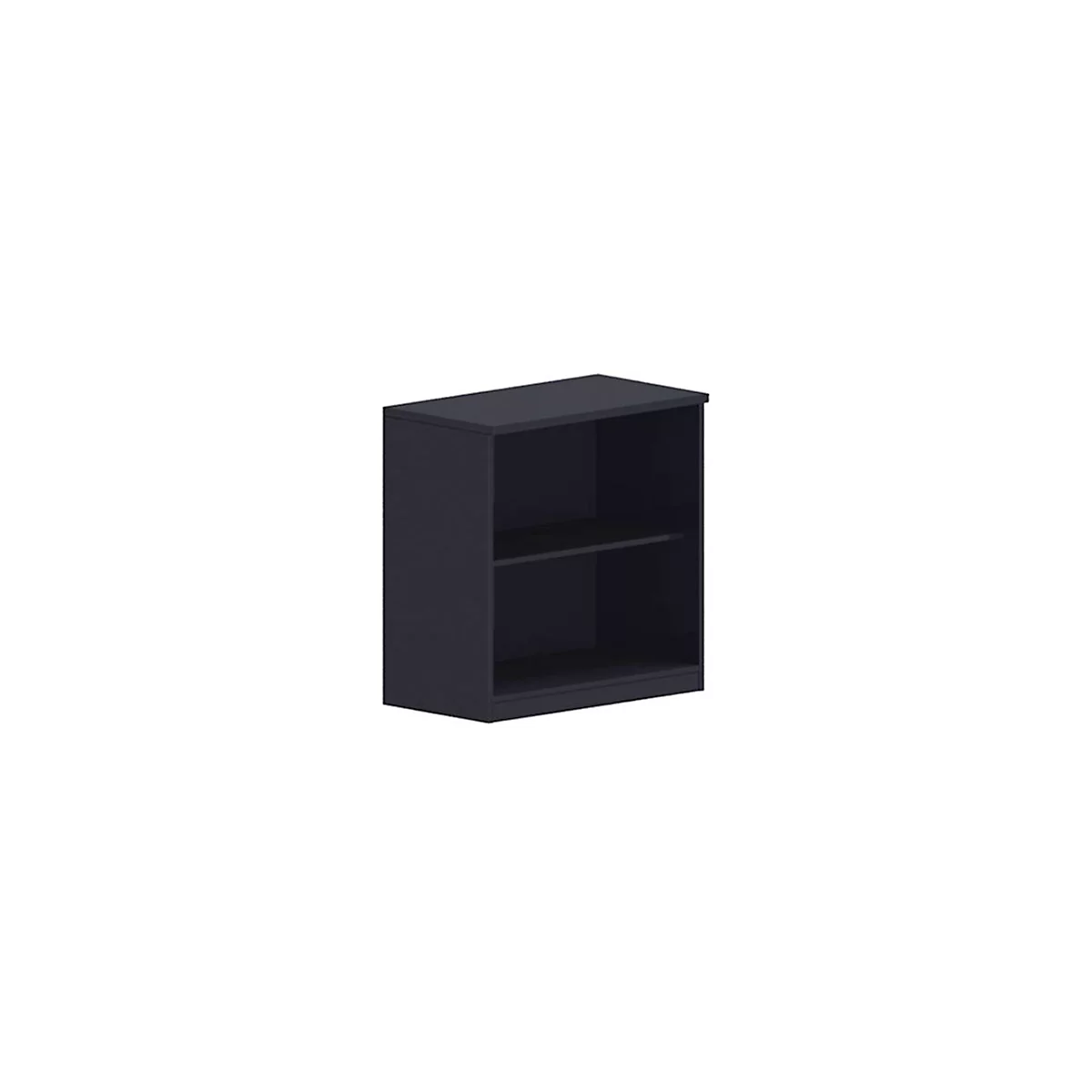 Dark blue cabinet with two compartments. A shelf divides the space.