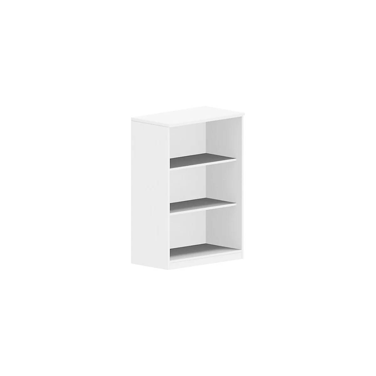 White shelf with three compartments. Gray shelves. Simple design.