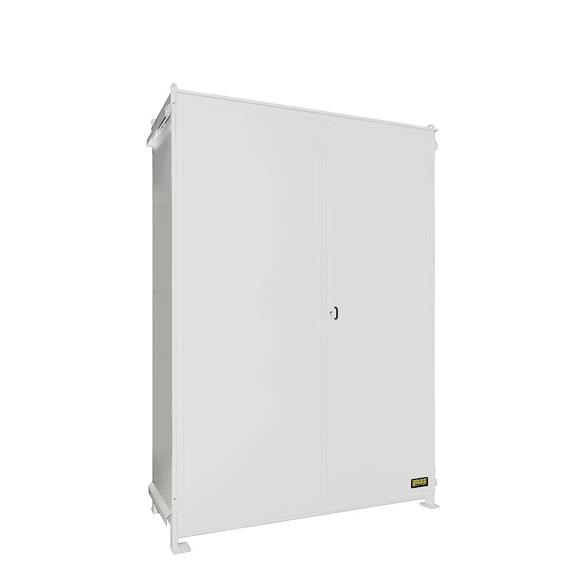 White cabinet with door and handle, isolated against a white background.