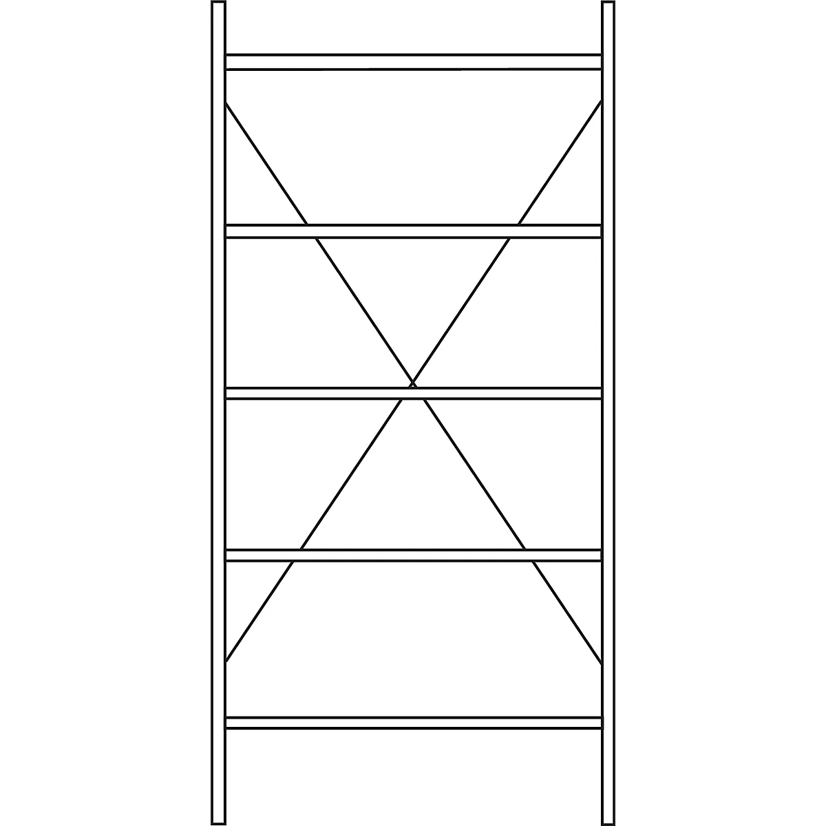 Black and white illustration of a scaffold frame with diagonal bracing and horizontal struts.