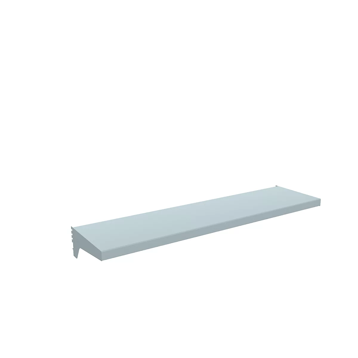 Light blue shelf on a white background.