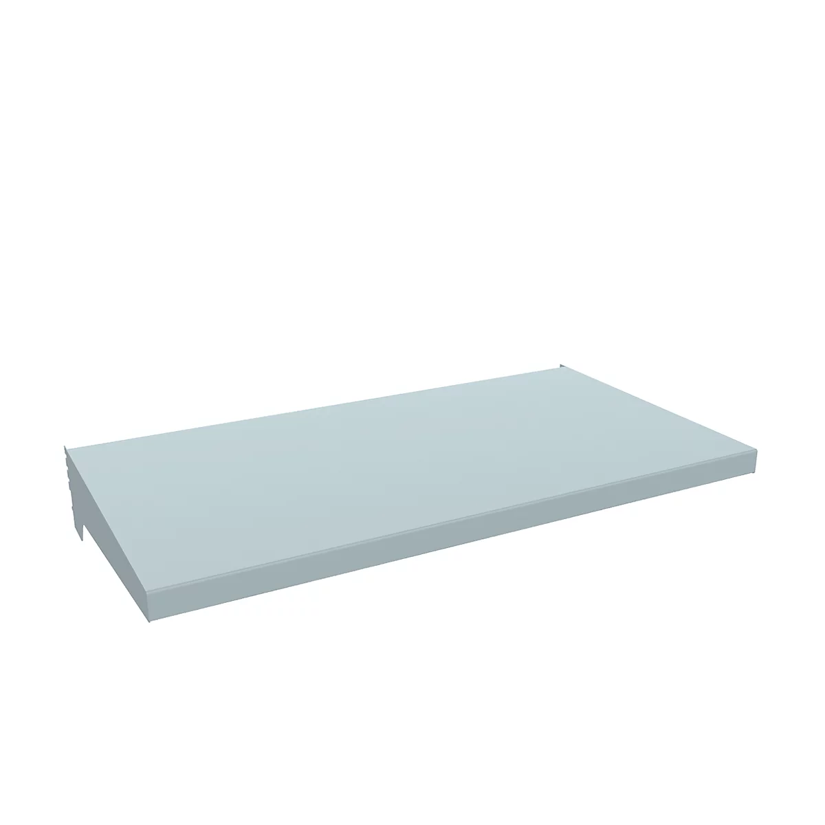Light blue shelf, rectangular, isolated against a white background.