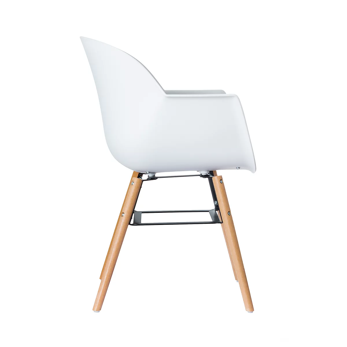 Shell-stoel, kunststof, met houten poten, zitkussen, bestand tegen desinfecterende middelen, wit, set van 2