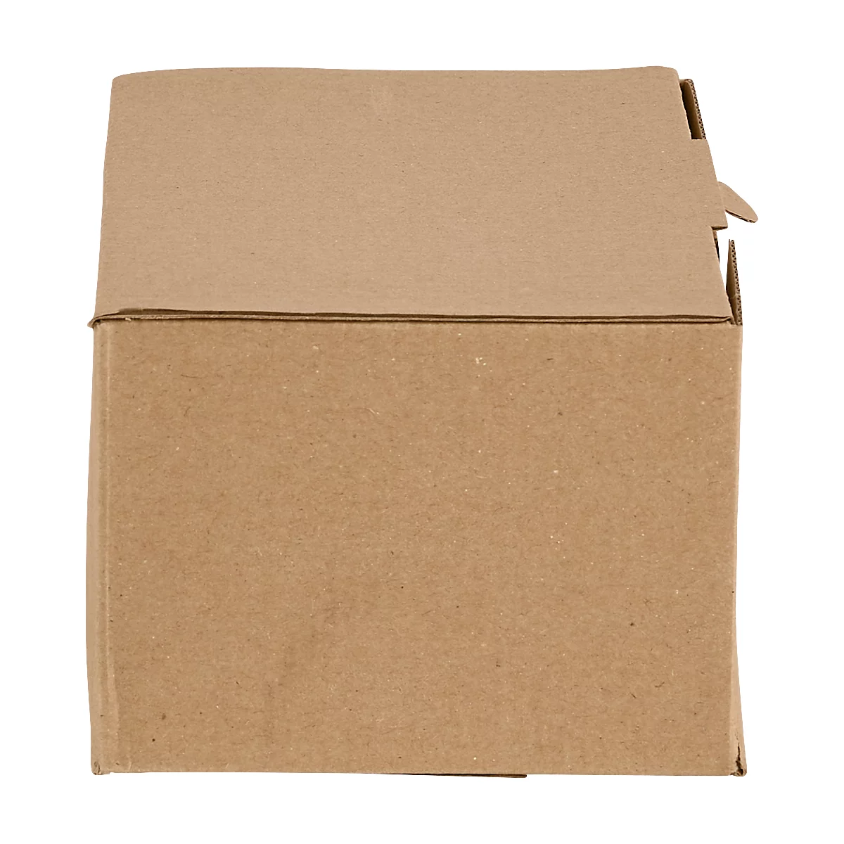 Brown cardboard box. The lid is slightly open.