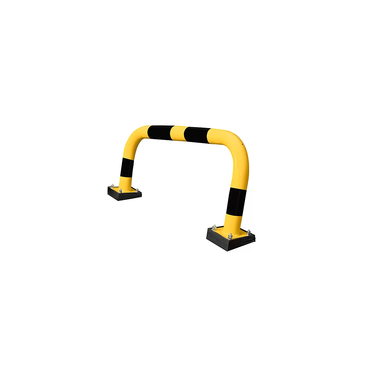 Yellow and black parking barrier, with black base.