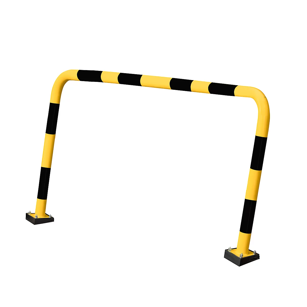 Yellow and black safety barrier. Square feet, rounded corners, black and yellow stripes.