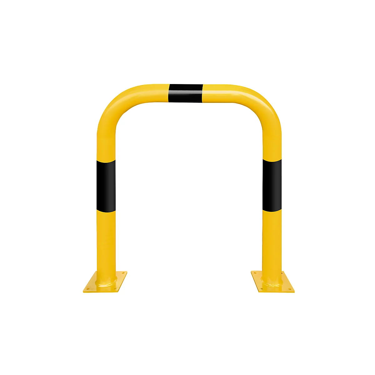 Yellow safety barriers with black stripes. The bars stand on a square base plate and are depicted on a white background.