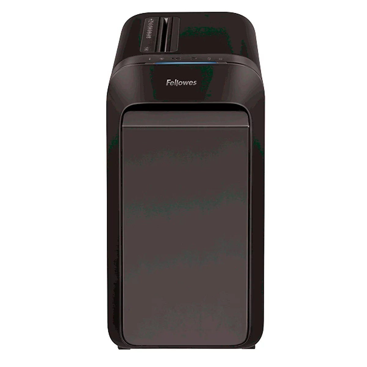Black paper shredder with Fellowes text.