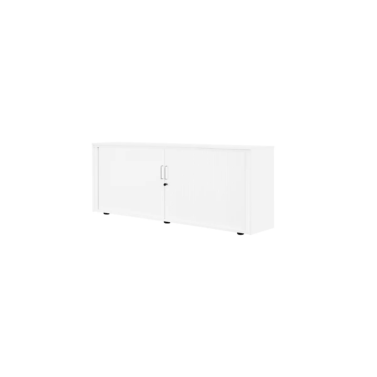White cabinet with two doors. Upright format, against a neutral background.