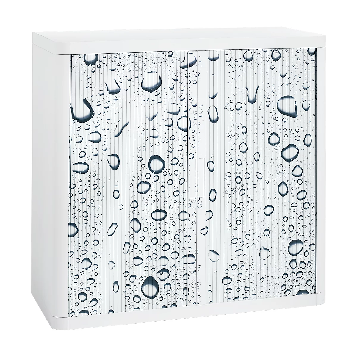White cabinet with doors printed with water drops.