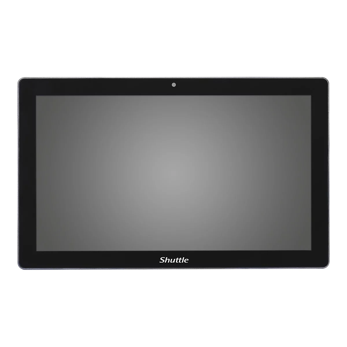 Schwarzes Tablet mit Touchscreen und dem Schriftzug "Shuttle".