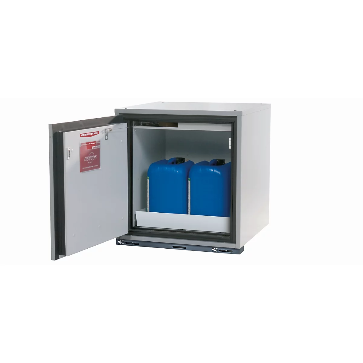 Sicherheits-Unterbauschrank Typ 90 asecos UB-T-90, Flügeltür, Anschlag links, Front Lichtgrau, B 593 x T 502 x H 600 mm
