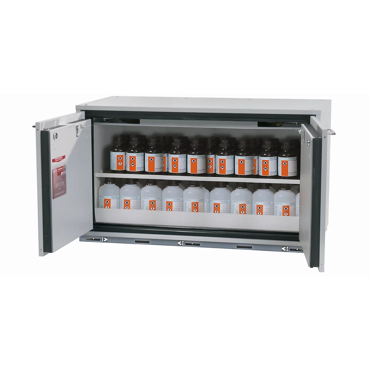 Sicherheits-Unterbauschrank Typ 90 asecos UB-T-90, Flügeltüren, Front Lichtgrau, B 1102 x T 502 x H 600 mm