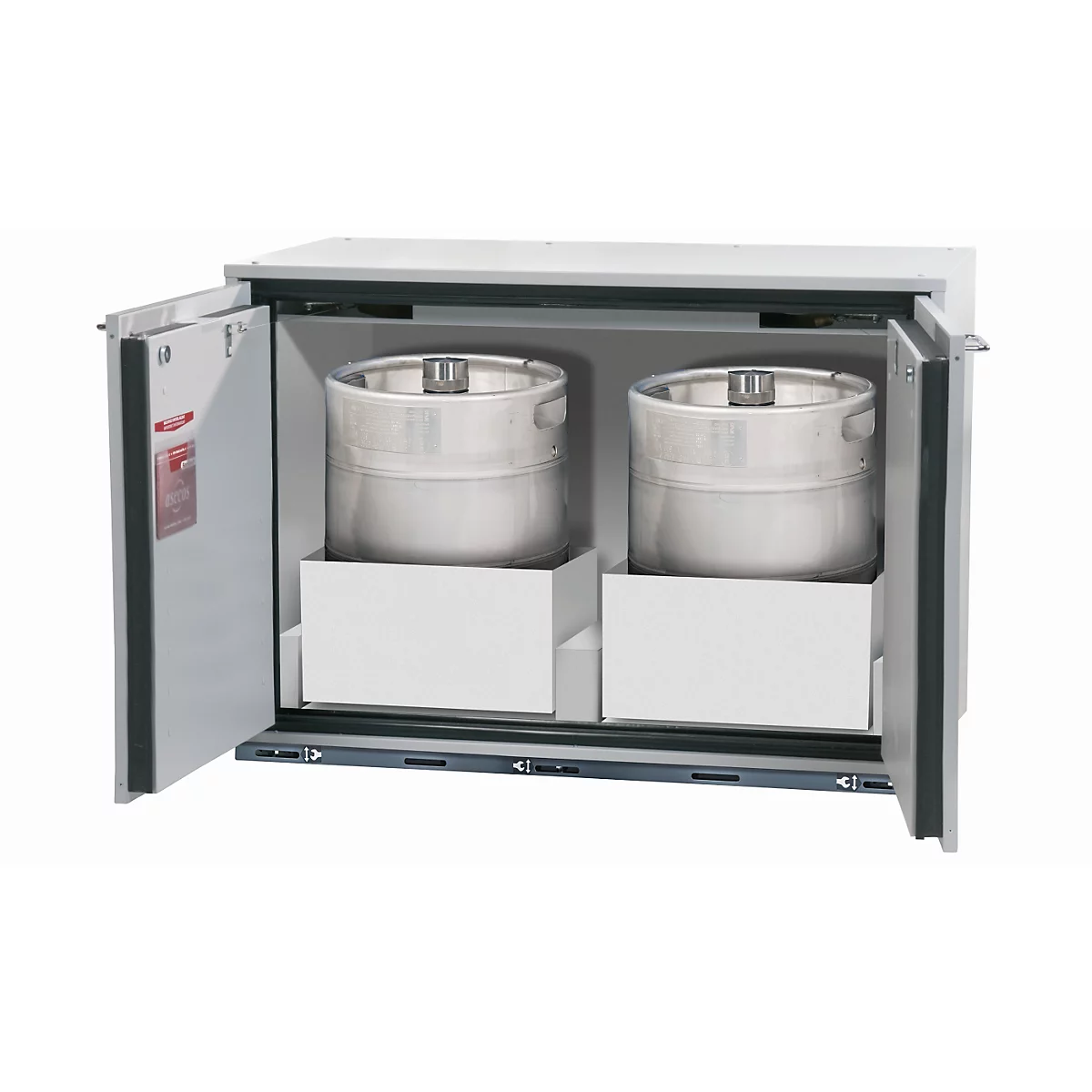 Sicherheits-Unterbauschrank Typ 90 asecos UB-T-90, Flügeltüren, Front Lichtgrau, B 1102 x T 600 x H 800 mm