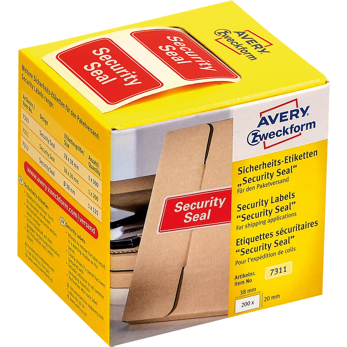 Sicherheitsetiketten Avery Zweckform Security Seal, rechteckig, B 38 x H 20 mm, 1 Rolle mit 200 Stück