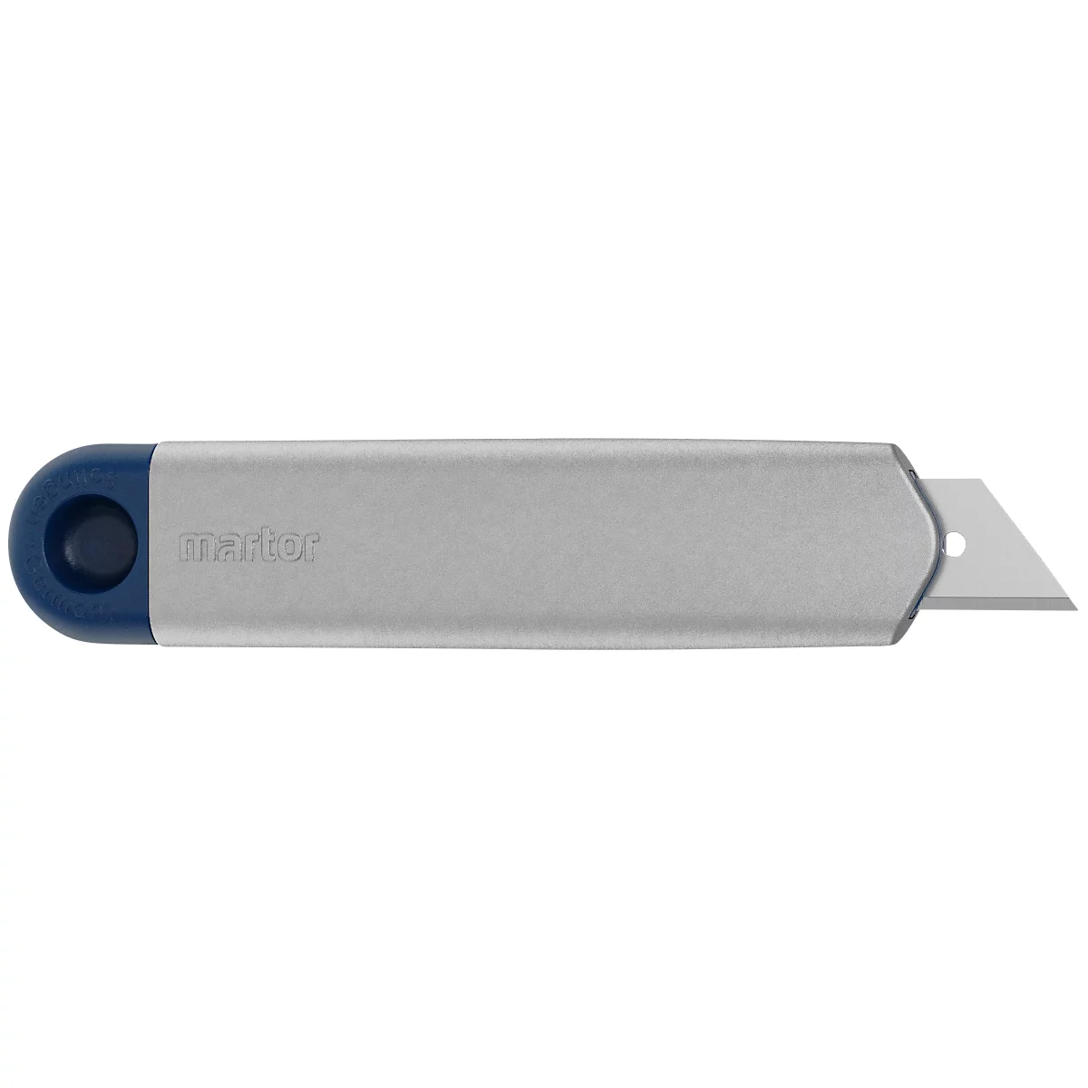 Sicherheitsmesser Martor Secunorm Profi25 MDP, werkzeugloser Klingenwechsel, metalldetektierbar, L 143 x B 17 x H 31 mm, Stahl/Aluminium/Kunststoff, blau