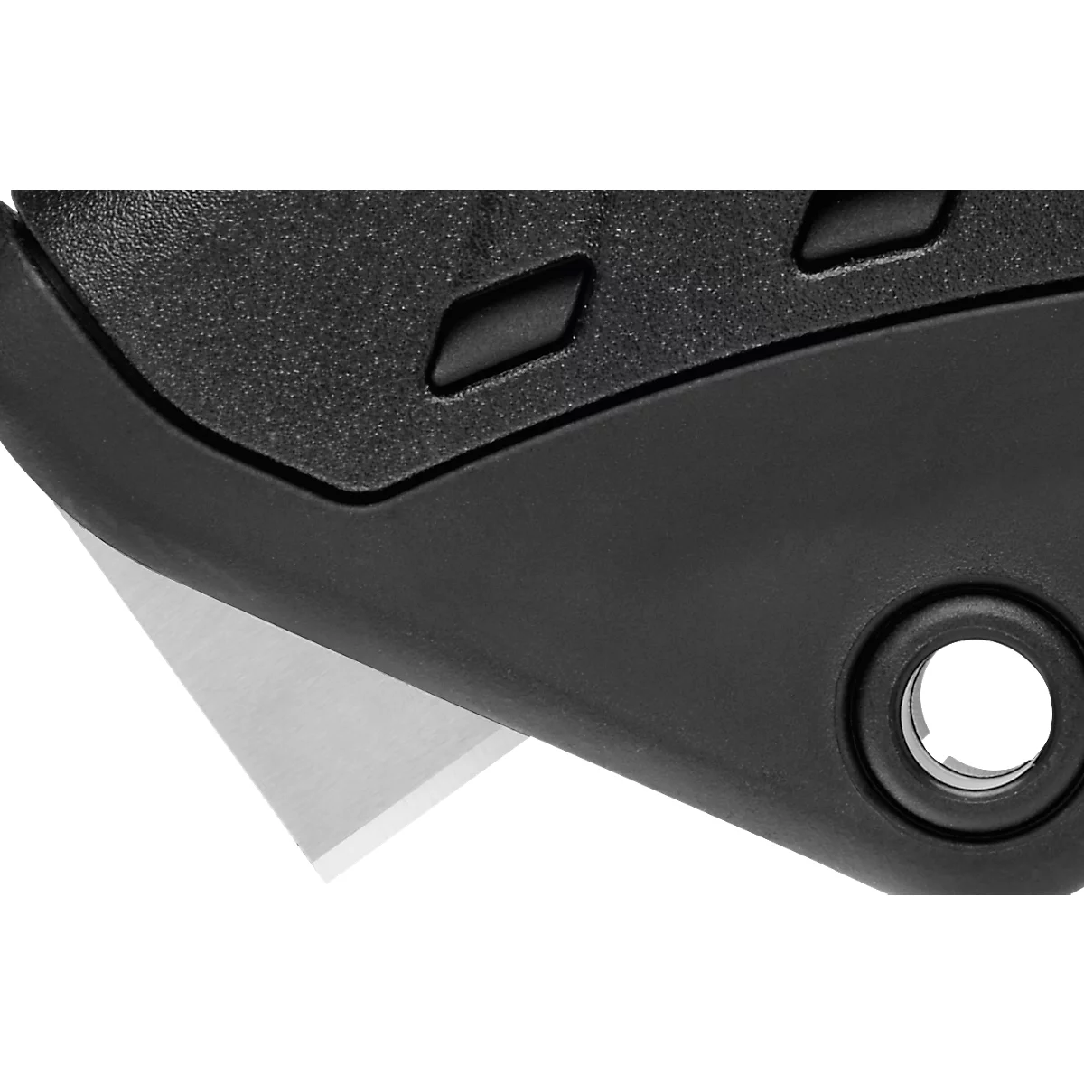 Sicherheitsmesser Martor Secupro Merak, ergonomisch, Sicherungsknopf, mit Halteöse, L 128 x B 18 x H 50 mm, Stahl/GFK, blau-schwarz