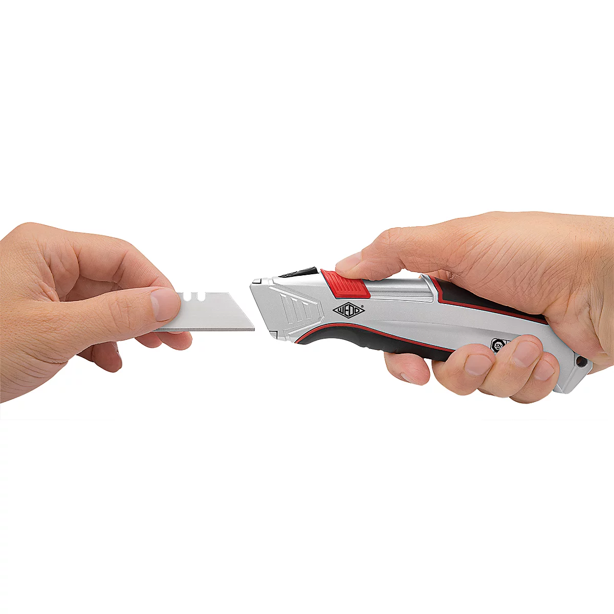 Sicherheitsmesser Wedo® Safety Cutter ALU, automat. Klingenrückzug, für Rechts-/Linkshänder, mit Ersatzklinge