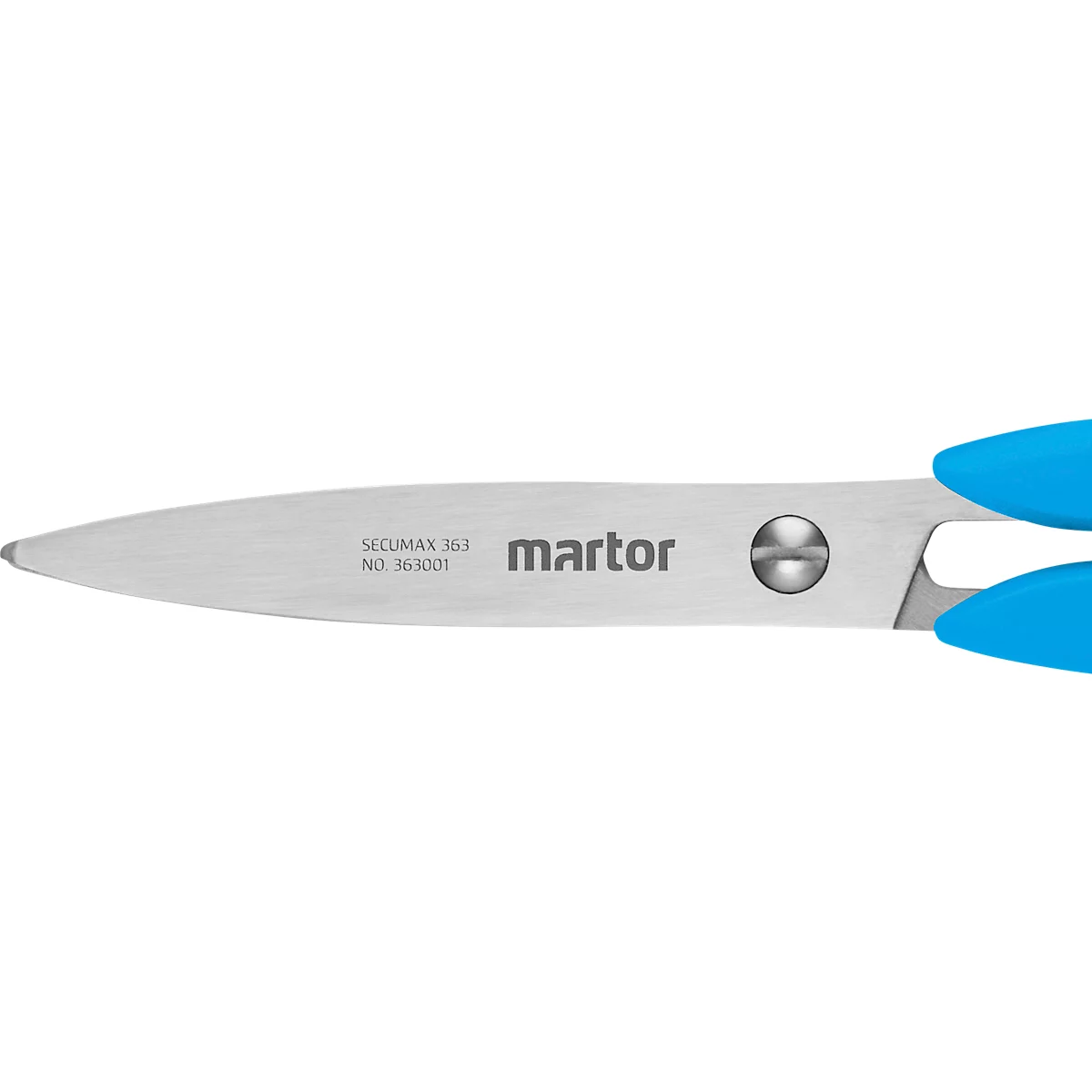 Sicherheitsschere Martor Secumax 363, ergonomisch, Soft-Grip, Spezialschliff, L 140 x H 63 mm, rostfreier Stahl/GFK, blau-schwarz