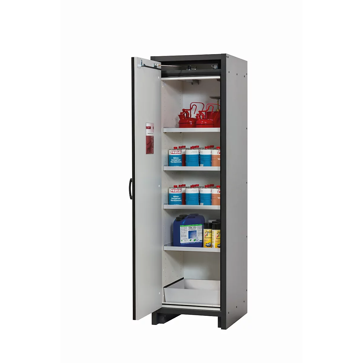 Sicherheitsschrank Typ 30 asecos Q-CLASSIC-30, Flügeltür, Anschlag links, Front asecos Silber, B 564 x T 620 x H 1947 mm