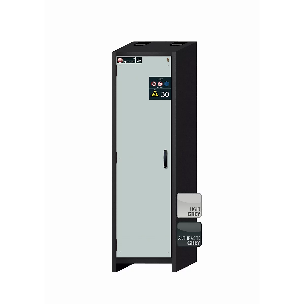 Sicherheitsschrank Typ 30 asecos Q-CLASSIC-30, Flügeltür, Anschlag links, Front Lichtgrau, B 564 x T 620 x H 1947 mm