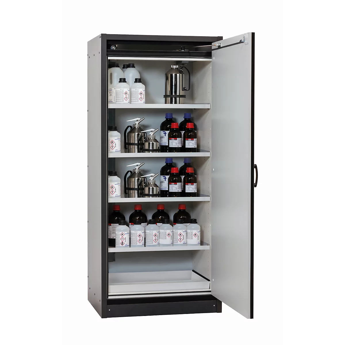 Sicherheitsschrank Typ 30 asecos Q-CLASSIC-30, Flügeltür, Anschlag rechts, Front asecos Silber, B 864 x T 620 x H 1947 mm