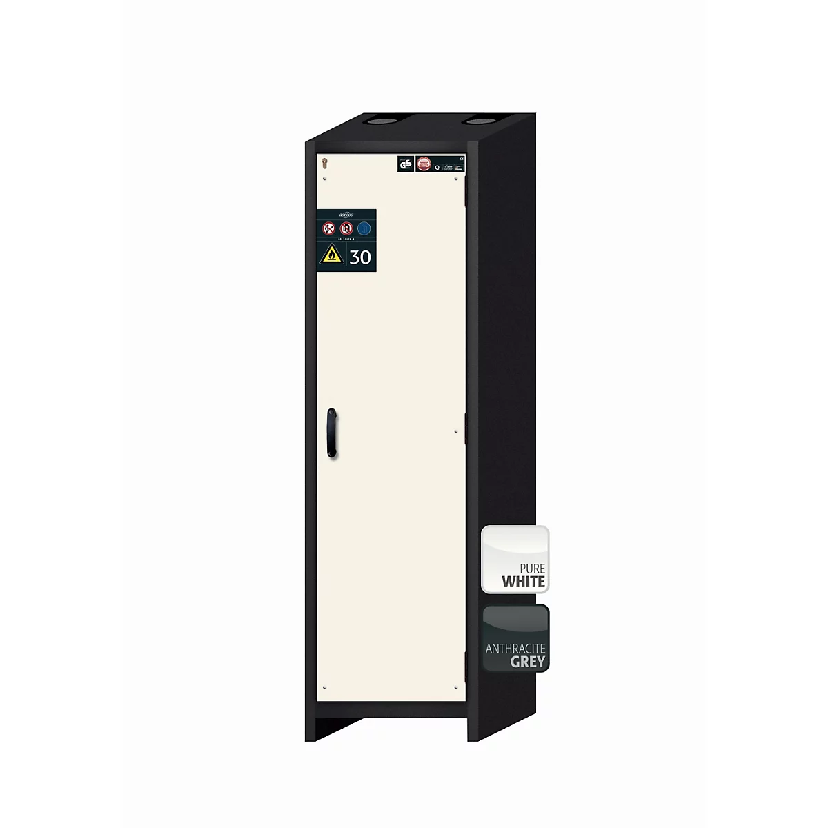 Sicherheitsschrank Typ 30 asecos Q-CLASSIC-30, Flügeltür, Anschlag rechts, Front Reinweiß, B 564 x T 620 x H 1947 mm