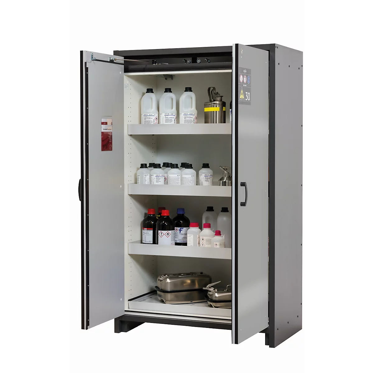 Sicherheitsschrank Typ 30 asecos Q-CLASSIC-30, Flügeltüren, Front asecos Silber, B 1164 x T 620 x H 1947 mm