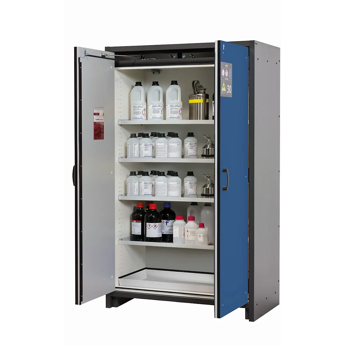 Sicherheitsschrank Typ 30 asecos Q-CLASSIC-30, Flügeltüren, Front Enzianblau, B 1164 x T 620 x H 1947 mm