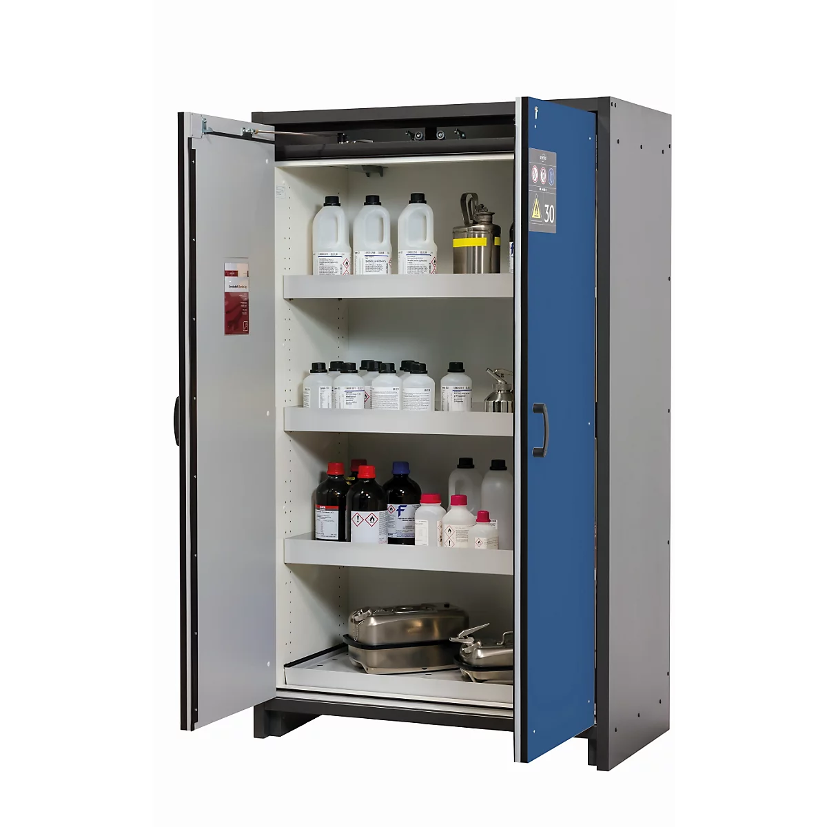 Sicherheitsschrank Typ 30 asecos Q-CLASSIC-30, Flügeltüren, Front Enzianblau, B 1164 x T 620 x H 1947 mm