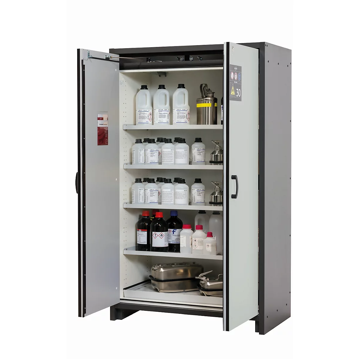 Sicherheitsschrank Typ 30 asecos Q-CLASSIC-30, Flügeltüren, Front Lichtgrau, B 1164 x T 620 x H 1947 mm