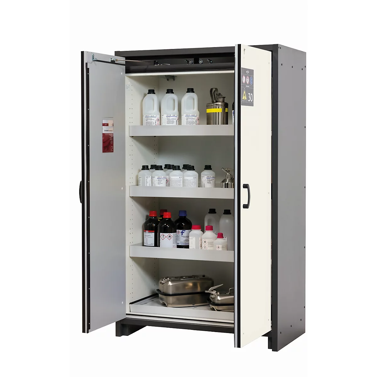 Sicherheitsschrank Typ 30 asecos Q-CLASSIC-30, Flügeltüren, Front Reinweiß, B 1164 x T 620 x H 1947 mm