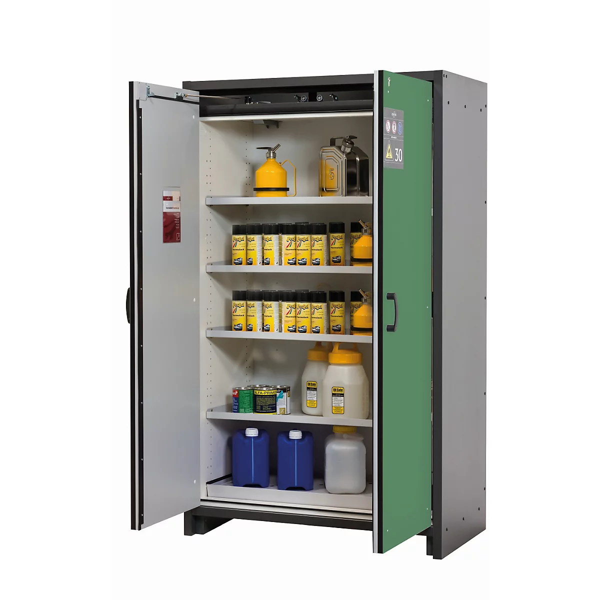 Sicherheitsschrank Typ 30 asecos Q-CLASSIC-30, Flügeltüren, Front Resedagrün, B 1164 x T 620 x H 1947 mm