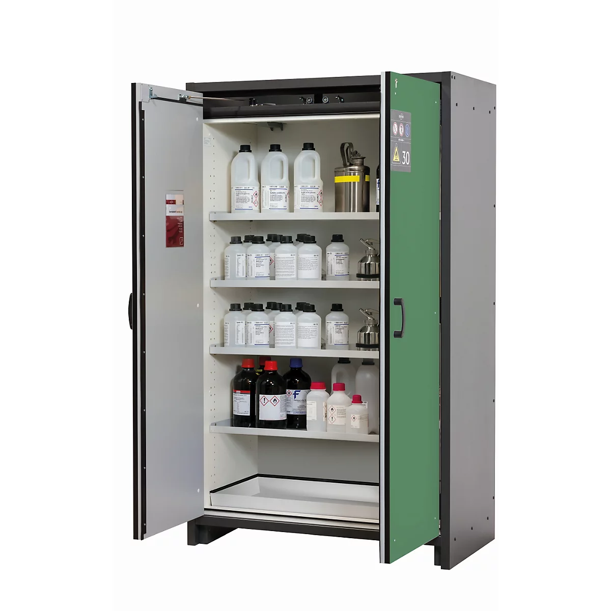 Sicherheitsschrank Typ 30 asecos Q-CLASSIC-30, Flügeltüren, Front Resedagrün, B 1164 x T 620 x H 1947 mm