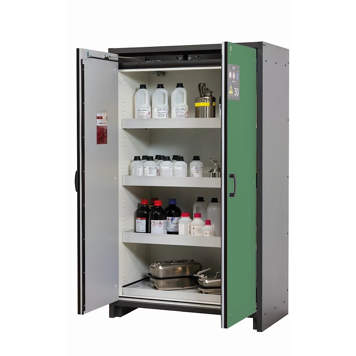 Sicherheitsschrank Typ 30 asecos Q-CLASSIC-30, Flügeltüren, Front Resedagrün, B 1164 x T 620 x H 1947 mm