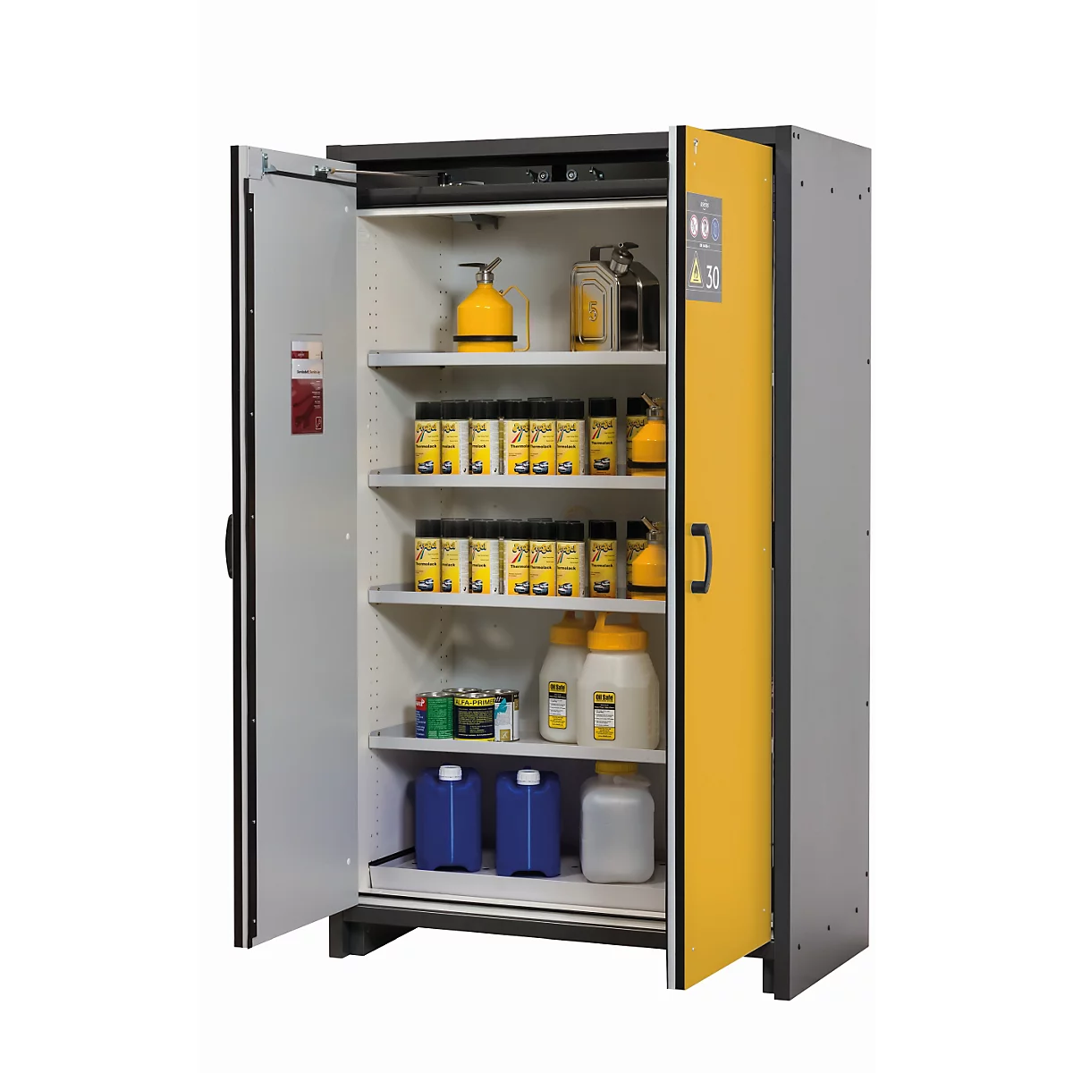 Sicherheitsschrank Typ 30 asecos Q-CLASSIC-30, Flügeltüren, Front Sicherheitsgelb, B 1164 x T 620 x H 1947 mm