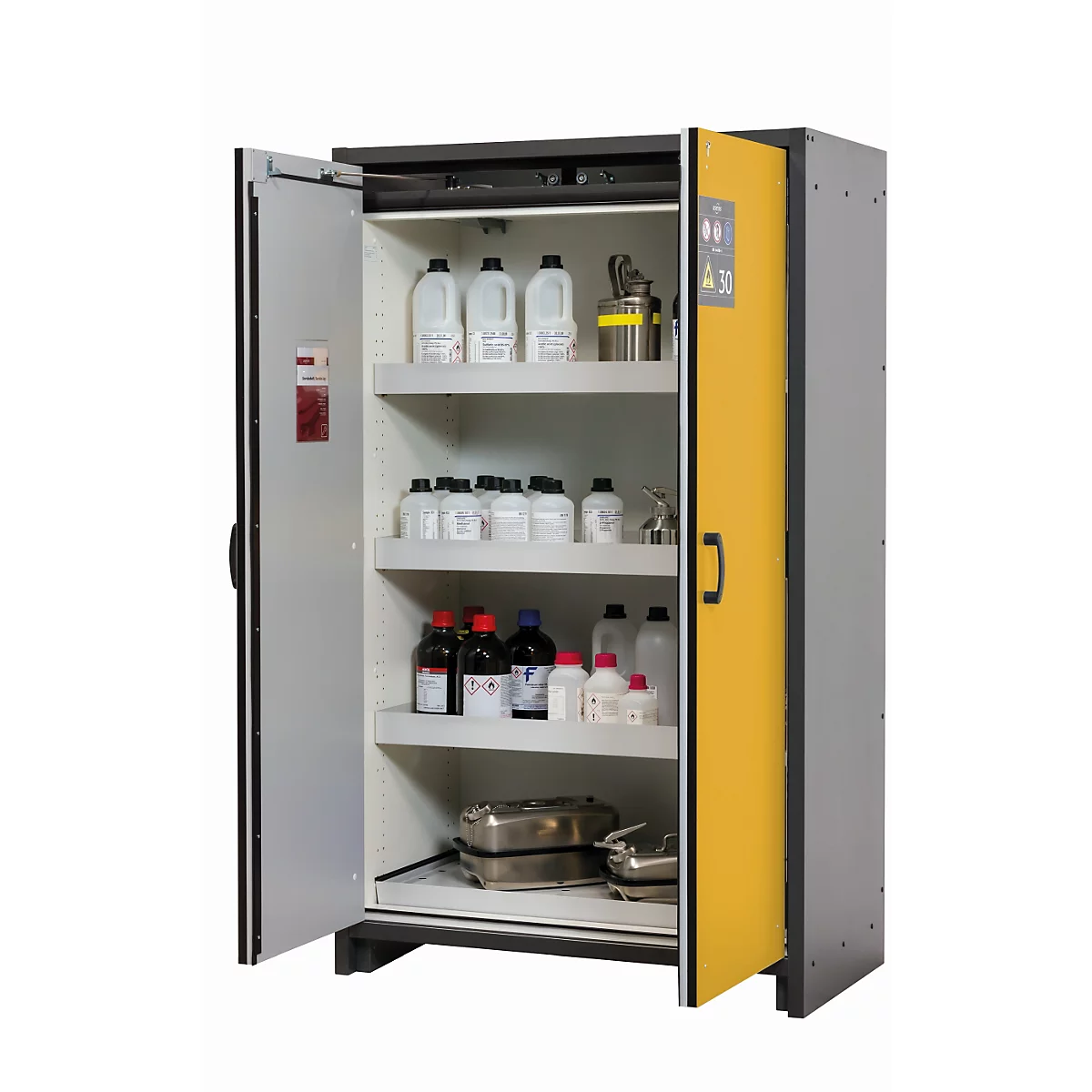Sicherheitsschrank Typ 30 asecos Q-CLASSIC-30, Flügeltüren, Front Sicherheitsgelb, B 1164 x T 620 x H 1947 mm