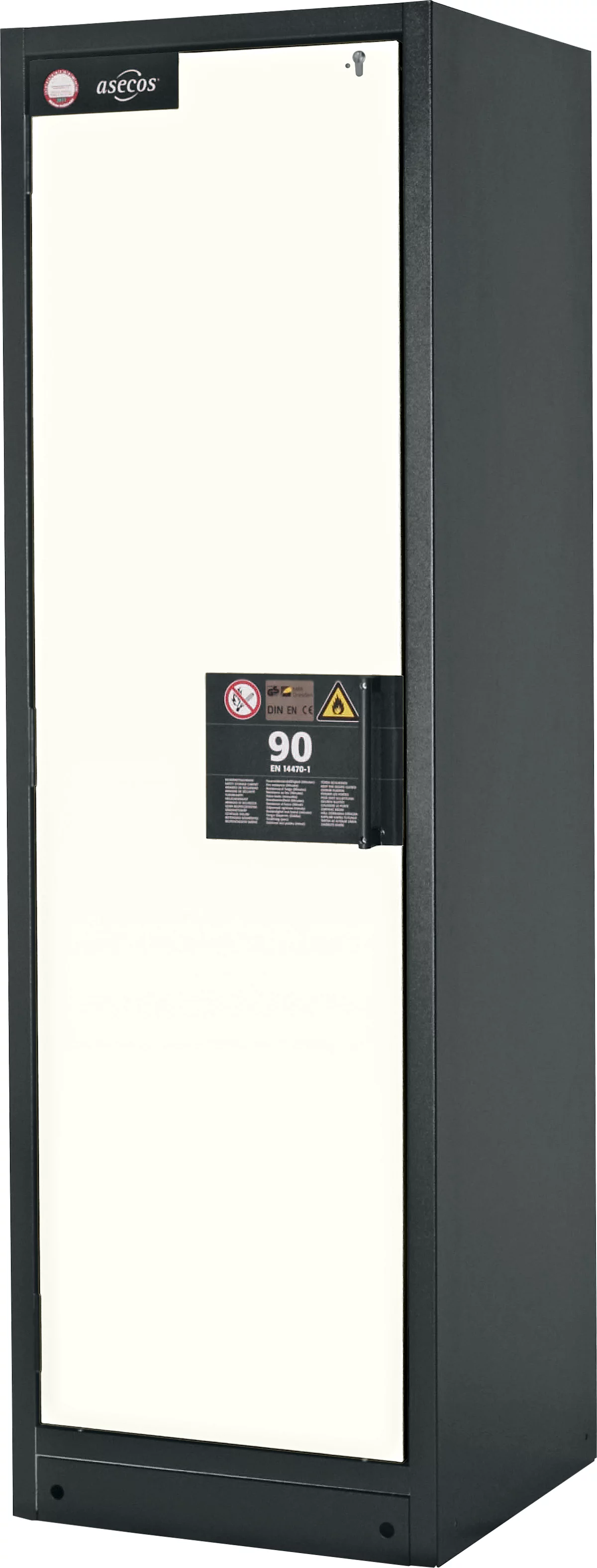Sicherheitsschrank Typ 90 Asecos Q-CLASSIC-90 asecos, B 600 mm, Tür links, 3 Böden, reinweiß