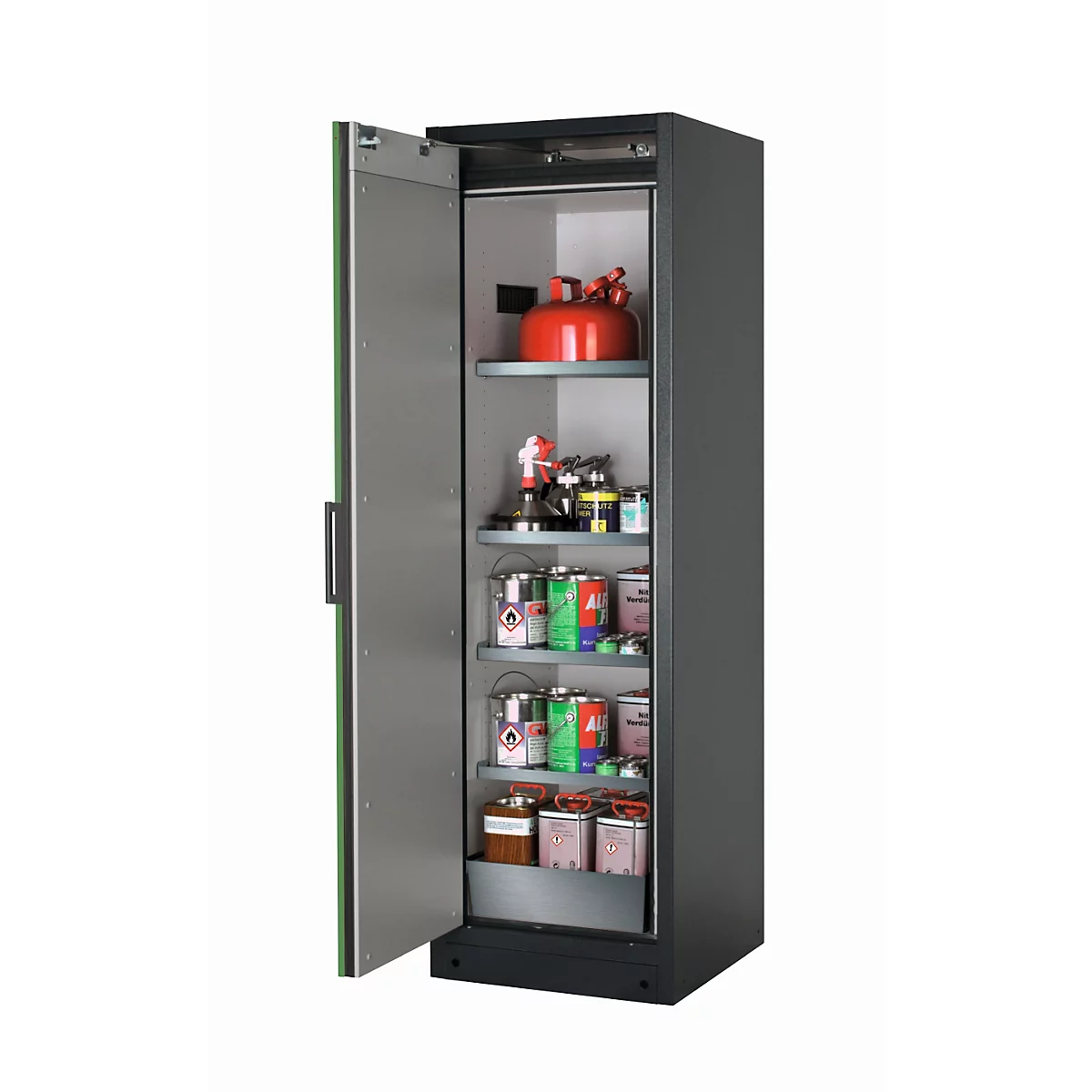 Sicherheitsschrank Typ 90 asecos Q-CLASSIC-90, Flügeltür, Anschlag links, Front Resedagrün, B 599 x T 615 x H 1953 mm