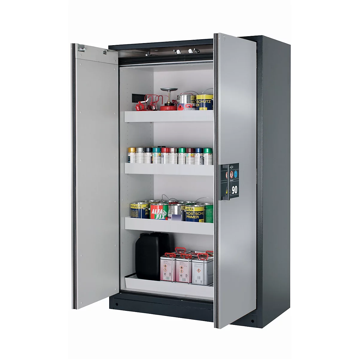 Sicherheitsschrank Typ 90 asecos Q-CLASSIC-90, Flügeltüren, Front asecos Silber, B 1193 x T 615 x H 1953 mm