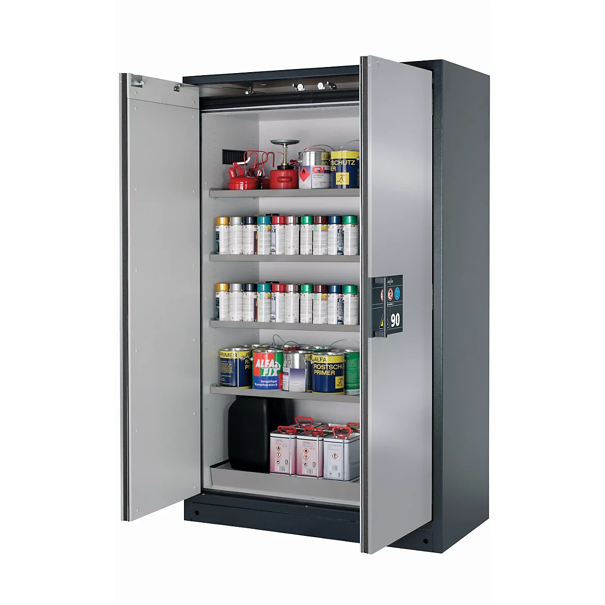 Sicherheitsschrank Typ 90 asecos Q-CLASSIC-90, Flügeltüren, Front asecos Silber, B 1193 x T 615 x H 1953 mm