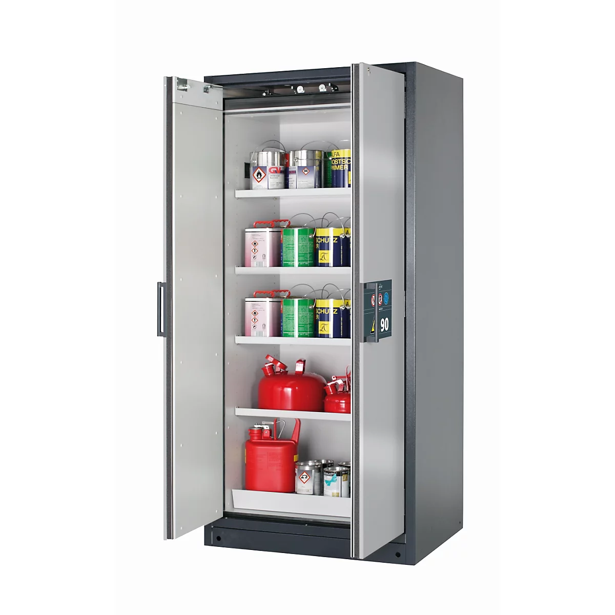 Sicherheitsschrank Typ 90 asecos Q-CLASSIC-90, Flügeltüren, Front asecos Silber, B 893 x T 615 x H 1953 mm